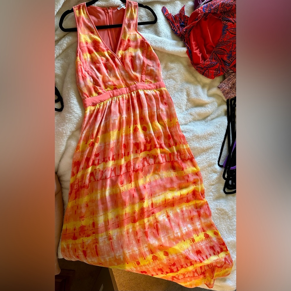 Calvin Klein Orange and Yellow Maxi Dress